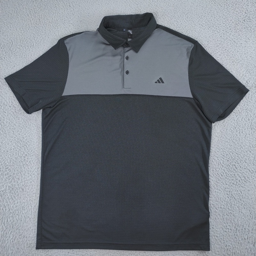 Adidas Golf Polo Shirt Mens Extra Large XL Black Gray Polka Dot Color Block 2023